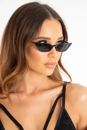 Black Slim Pointed Cat Eye Sunglasses - Shelsy