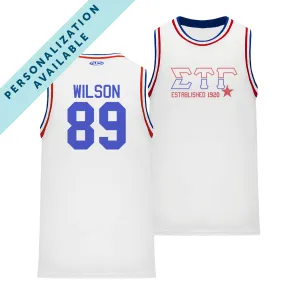 Sig Tau Retro Block Basketball Jersey